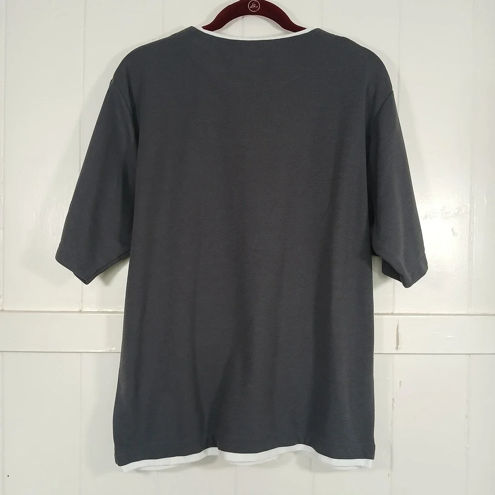 Global Work Layered T-Shirt Mens Size M Grey White Split Neck‎ GW232076AD
